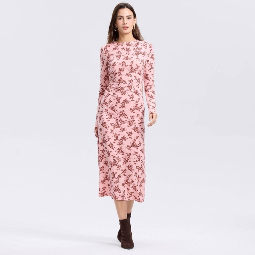 NWT Women's Long Sleeve Twisted Midi Bodycon Dress- A New Day Vintage Blooms XXL